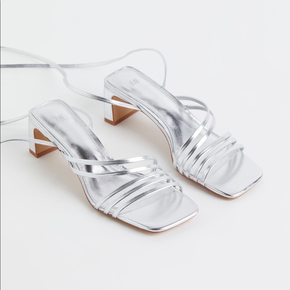 H&M silver lace up sandals heels size 6 - Picture 2 of 5